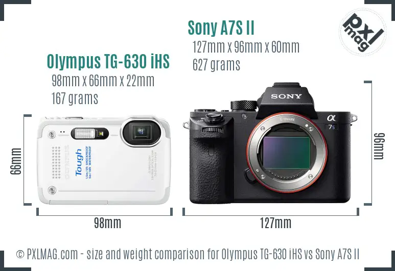 Olympus TG-630 iHS vs Sony A7S II size comparison