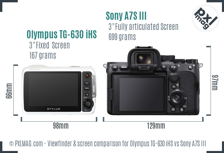 Olympus TG-630 iHS vs Sony A7S III Screen and Viewfinder comparison