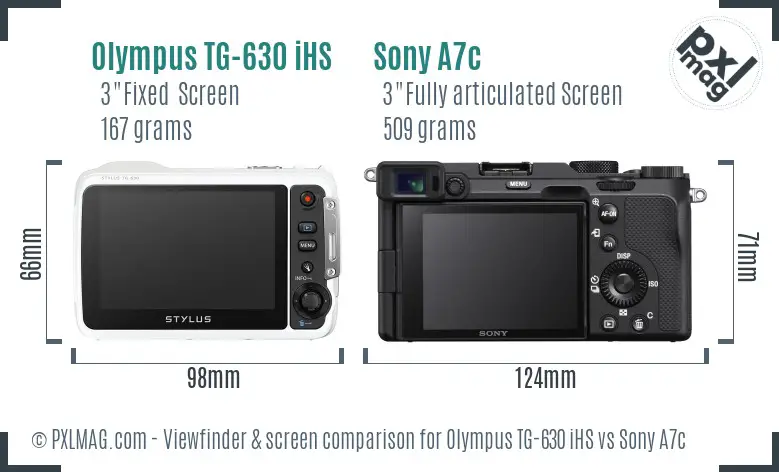 Olympus TG-630 iHS vs Sony A7c Screen and Viewfinder comparison