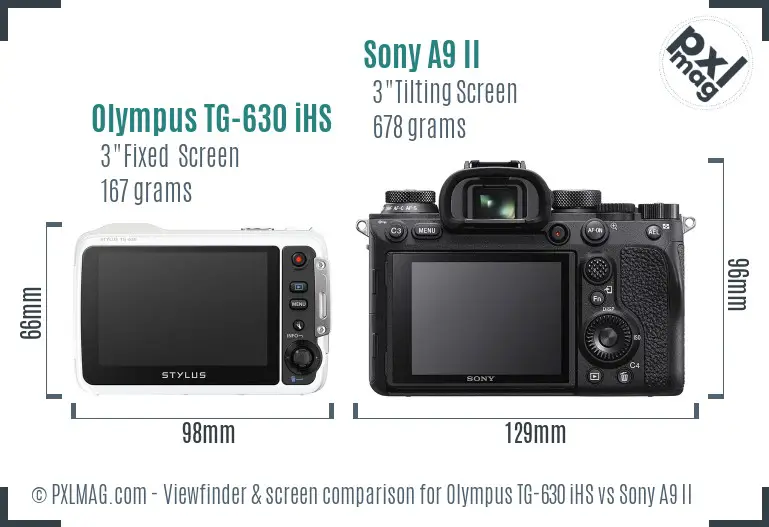 Olympus TG-630 iHS vs Sony A9 II Screen and Viewfinder comparison