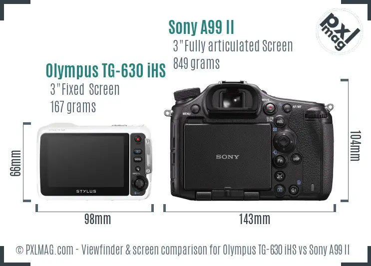 Olympus TG-630 iHS vs Sony A99 II Screen and Viewfinder comparison