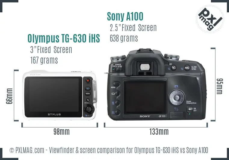 Olympus TG-630 iHS vs Sony A100 Screen and Viewfinder comparison
