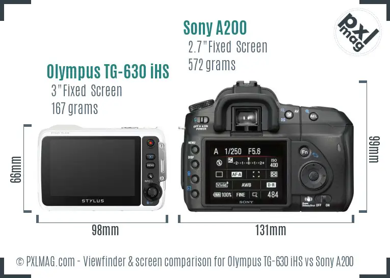 Olympus TG-630 iHS vs Sony A200 Screen and Viewfinder comparison