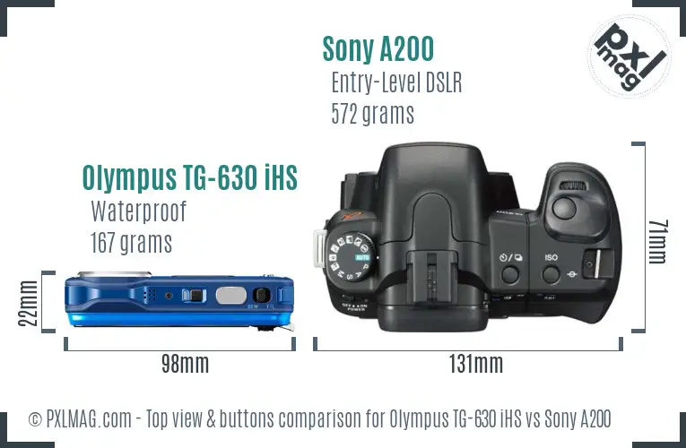 Olympus TG-630 iHS vs Sony A200 top view buttons comparison