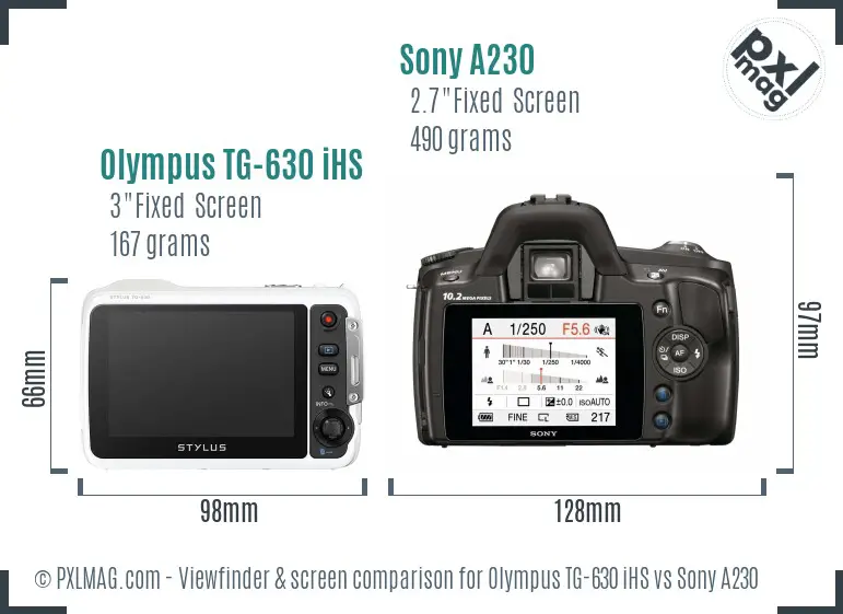 Olympus TG-630 iHS vs Sony A230 Screen and Viewfinder comparison