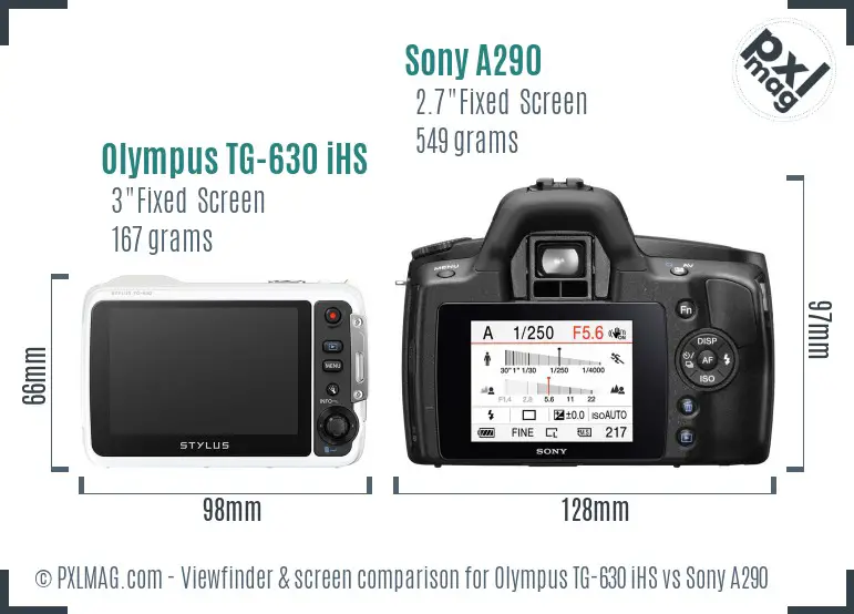 Olympus TG-630 iHS vs Sony A290 Screen and Viewfinder comparison