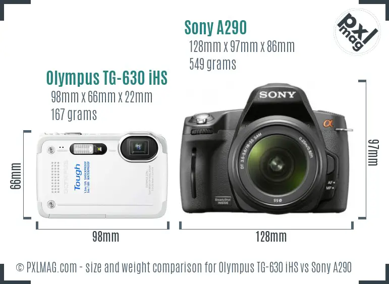 Olympus TG-630 iHS vs Sony A290 size comparison
