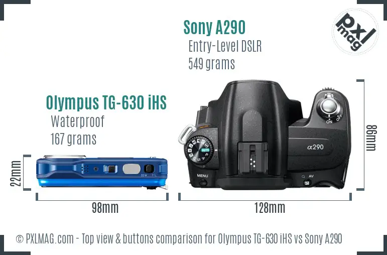 Olympus TG-630 iHS vs Sony A290 top view buttons comparison