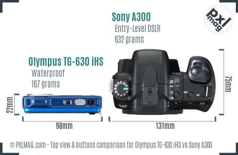 Olympus TG-630 iHS vs Sony A300 top view buttons comparison