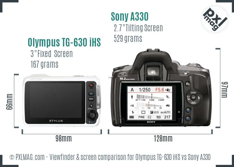 Olympus TG-630 iHS vs Sony A330 Screen and Viewfinder comparison