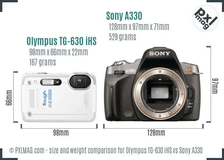 Olympus TG-630 iHS vs Sony A330 size comparison
