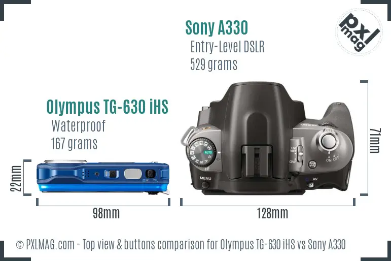 Olympus TG-630 iHS vs Sony A330 top view buttons comparison