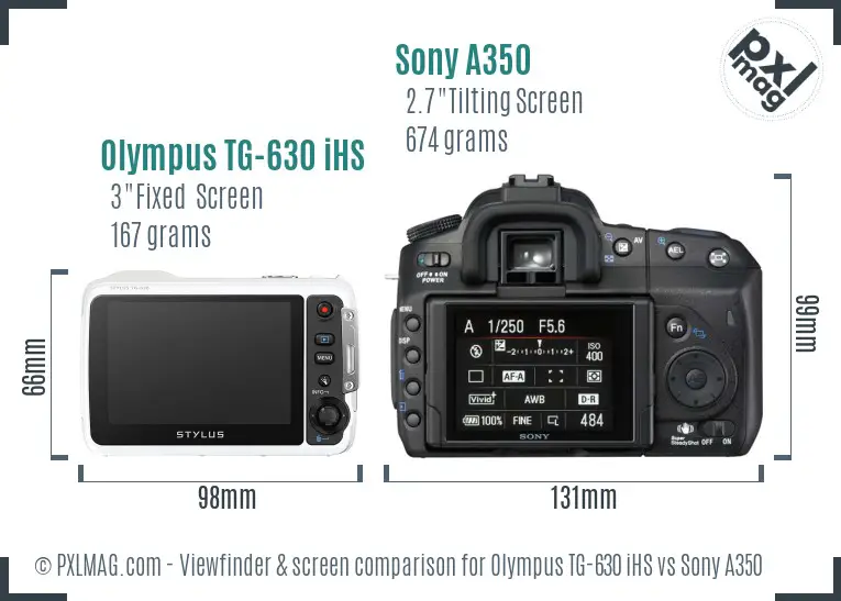 Olympus TG-630 iHS vs Sony A350 Screen and Viewfinder comparison