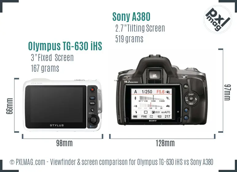 Olympus TG-630 iHS vs Sony A380 Screen and Viewfinder comparison