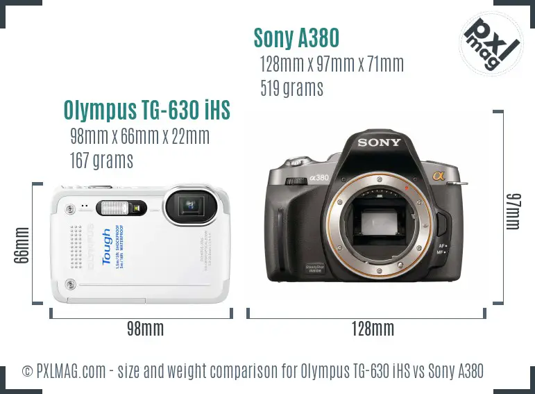 Olympus TG-630 iHS vs Sony A380 size comparison