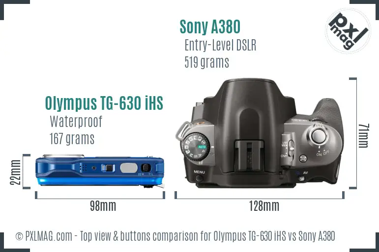 Olympus TG-630 iHS vs Sony A380 top view buttons comparison