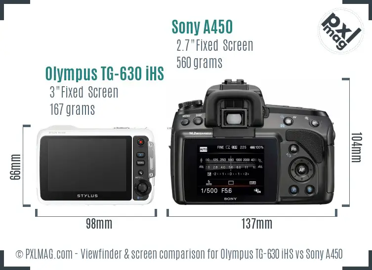 Olympus TG-630 iHS vs Sony A450 Screen and Viewfinder comparison