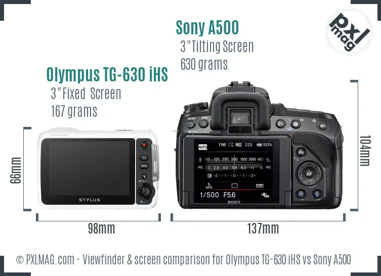 Olympus TG-630 iHS vs Sony A500 Screen and Viewfinder comparison