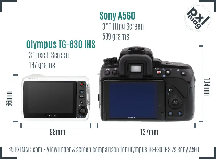Olympus TG-630 iHS vs Sony A560 Screen and Viewfinder comparison