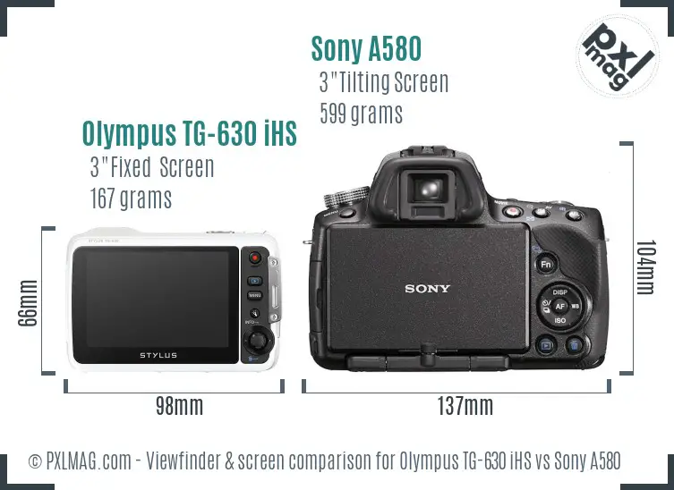 Olympus TG-630 iHS vs Sony A580 Screen and Viewfinder comparison