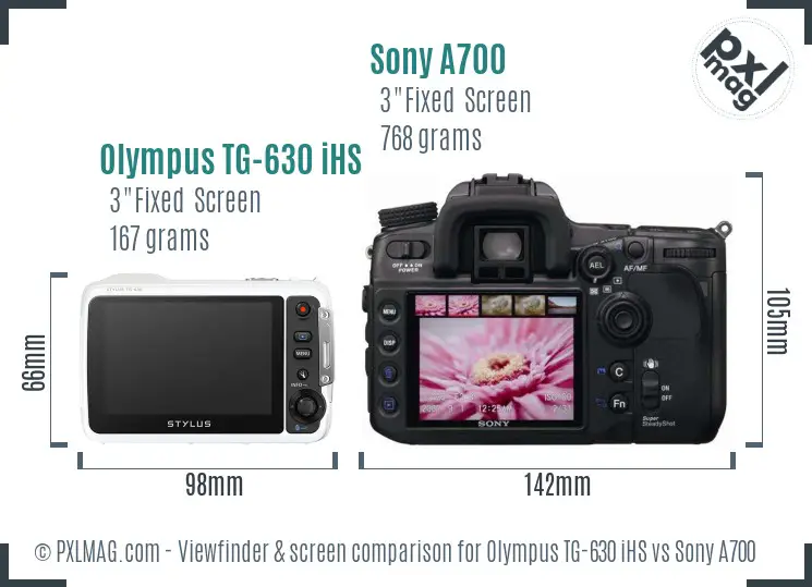 Olympus TG-630 iHS vs Sony A700 Screen and Viewfinder comparison