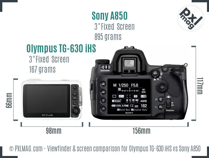 Olympus TG-630 iHS vs Sony A850 Screen and Viewfinder comparison