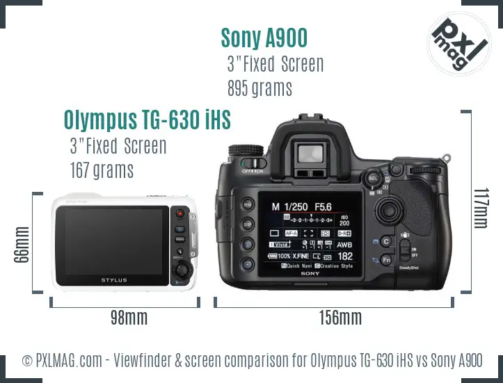 Olympus TG-630 iHS vs Sony A900 Screen and Viewfinder comparison