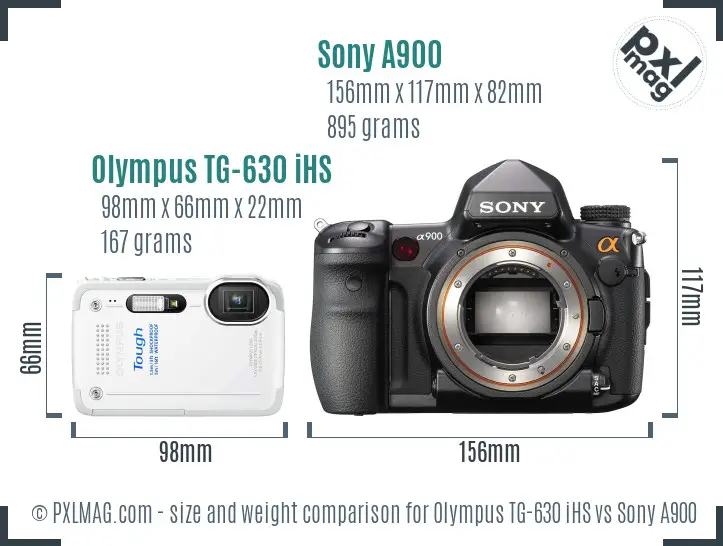 Olympus TG-630 iHS vs Sony A900 size comparison