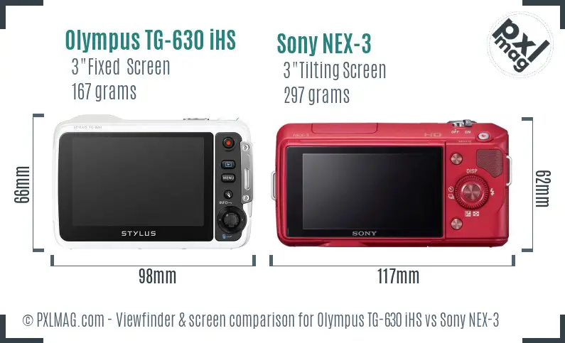 Olympus TG-630 iHS vs Sony NEX-3 Screen and Viewfinder comparison