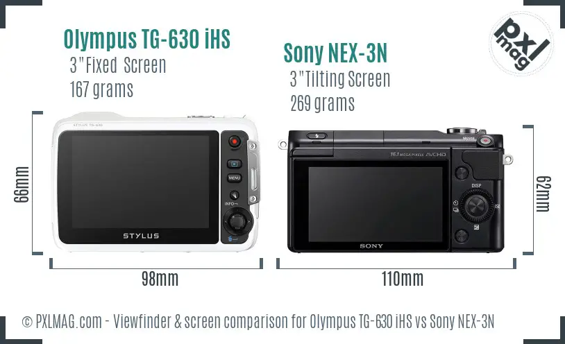 Olympus TG-630 iHS vs Sony NEX-3N Screen and Viewfinder comparison