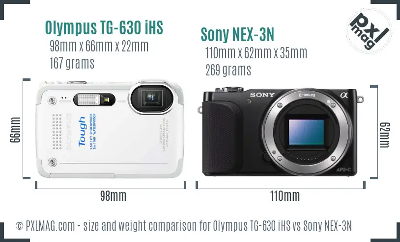 Olympus TG-630 iHS vs Sony NEX-3N size comparison