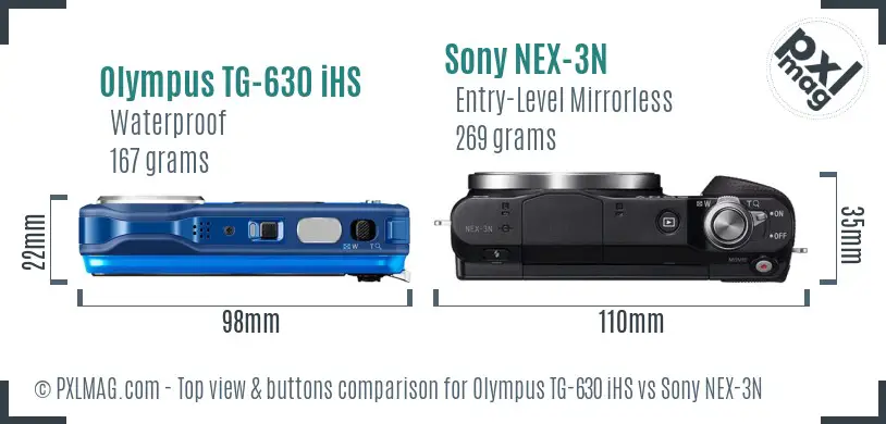 Olympus TG-630 iHS vs Sony NEX-3N top view buttons comparison