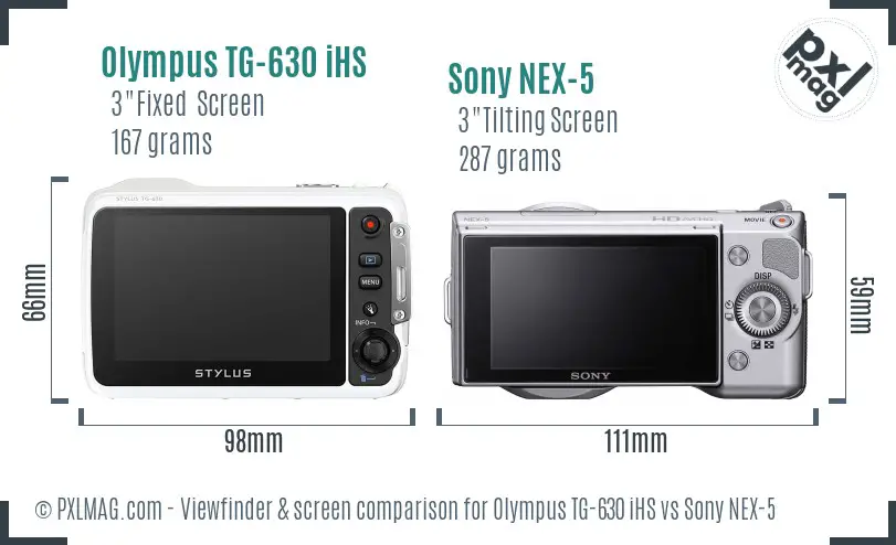Olympus TG-630 iHS vs Sony NEX-5 Screen and Viewfinder comparison