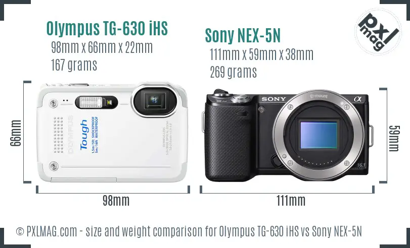 Olympus TG-630 iHS vs Sony NEX-5N size comparison