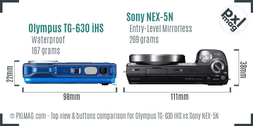 Olympus TG-630 iHS vs Sony NEX-5N top view buttons comparison