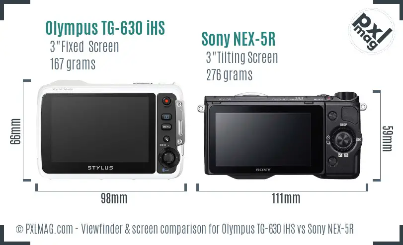 Olympus TG-630 iHS vs Sony NEX-5R Screen and Viewfinder comparison