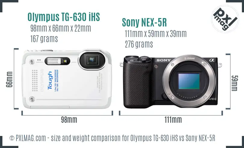 Olympus TG-630 iHS vs Sony NEX-5R size comparison