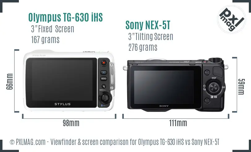 Olympus TG-630 iHS vs Sony NEX-5T Screen and Viewfinder comparison
