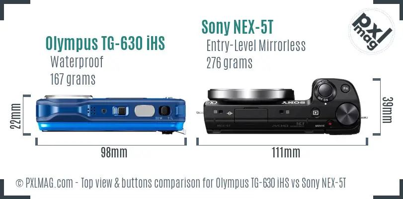 Olympus TG-630 iHS vs Sony NEX-5T top view buttons comparison