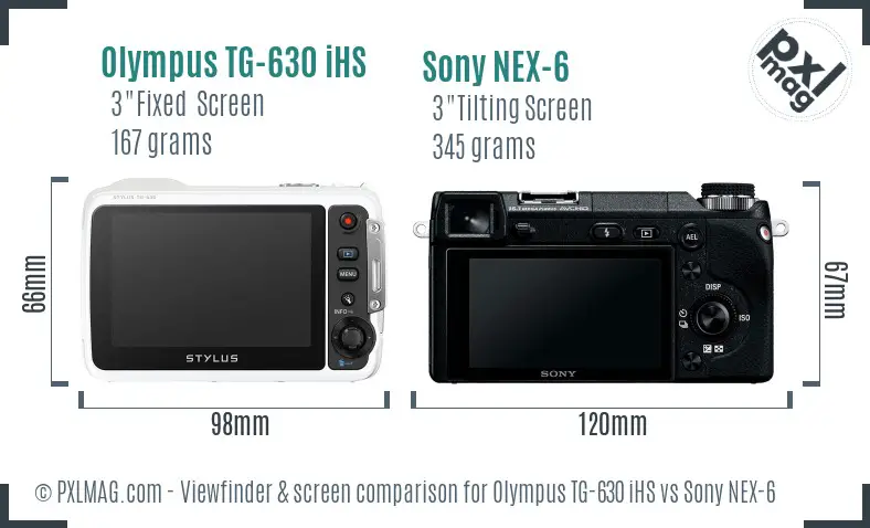 Olympus TG-630 iHS vs Sony NEX-6 Screen and Viewfinder comparison