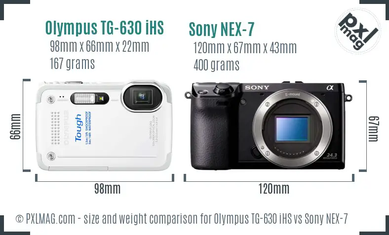 Olympus TG-630 iHS vs Sony NEX-7 size comparison