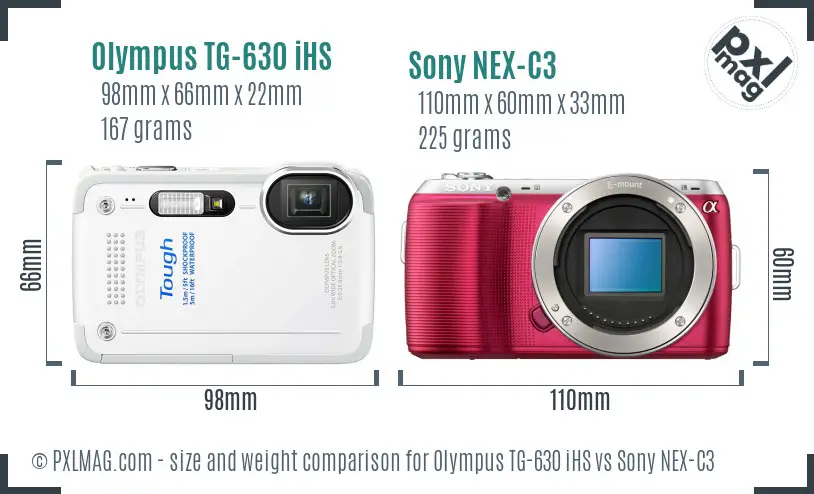 Olympus TG-630 iHS vs Sony NEX-C3 size comparison