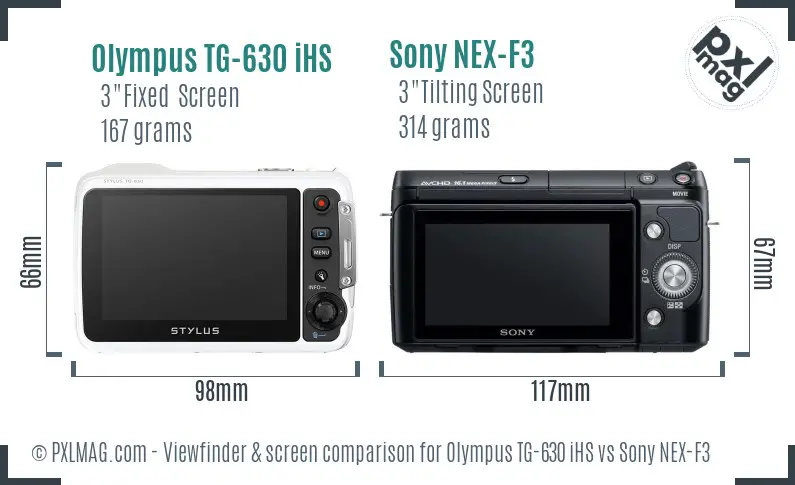 Olympus TG-630 iHS vs Sony NEX-F3 Screen and Viewfinder comparison
