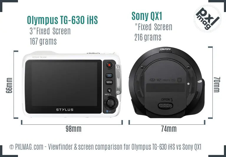 Olympus TG-630 iHS vs Sony QX1 Screen and Viewfinder comparison