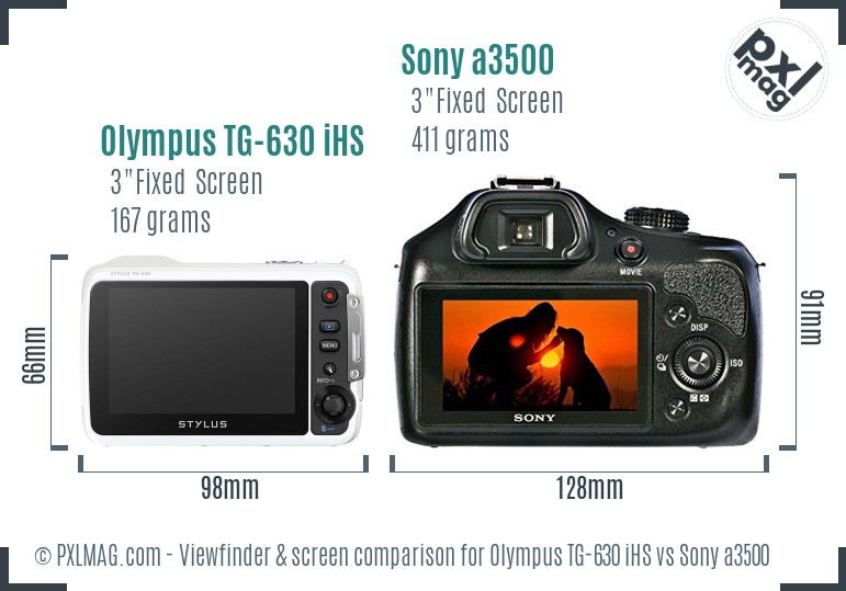 Olympus TG-630 iHS vs Sony a3500 Screen and Viewfinder comparison