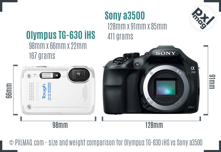 Olympus TG-630 iHS vs Sony a3500 size comparison