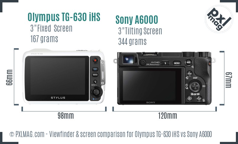 Olympus TG-630 iHS vs Sony A6000 Screen and Viewfinder comparison