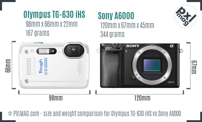 Olympus TG-630 iHS vs Sony A6000 size comparison Olympus TG-630 iHS vs Sony A6000 size comparison