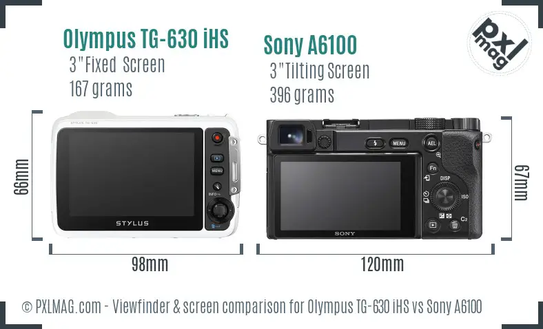 Olympus TG-630 iHS vs Sony A6100 Screen and Viewfinder comparison