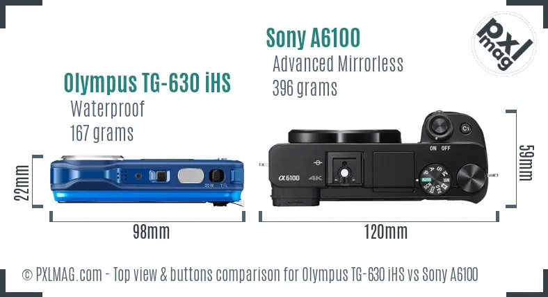 Olympus TG-630 iHS vs Sony A6100 top view buttons comparison